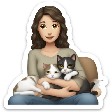 White brunette girl cuddling with cats sticker