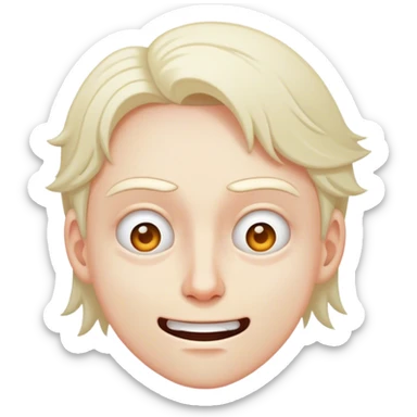 Tight, awkward grin with dead eyes, trying to act normal in chaos. sticker