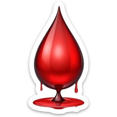 single blood drop emoji sculpted from dark liquid metal, glossy surface, dramatic reflections, futuristic minimal 3D style, isolated on white sticker