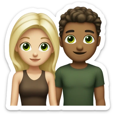 A blonde with green eyes and a dark haired guy with brown eyes next to her sticker