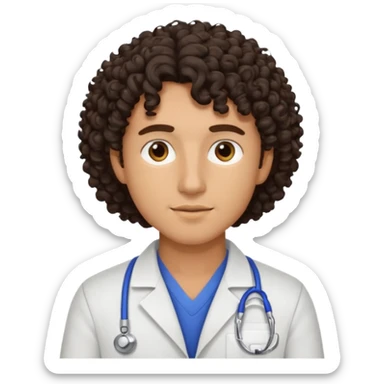 male dark brunette curly hair vet sticker