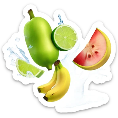 BANANA APPLE LEMON AND LIME WITH ICE CUBES water splash sticker