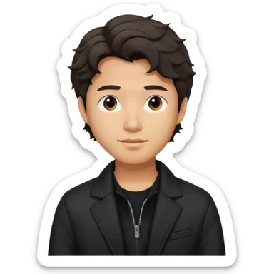 Asian guy wavy hair, dressed cool in black jacket, demure but with a smirk  sticker