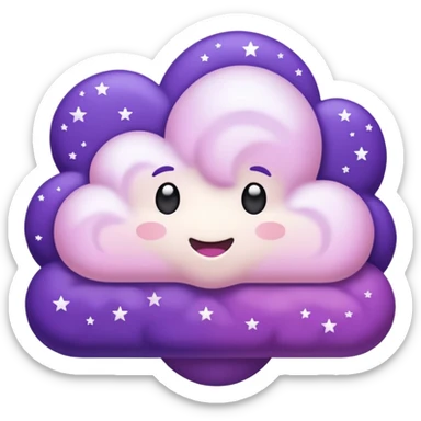 I want a purple cloud that's not like this one ☁️ but has a realistic shape without changing its appearance. The cloud should have a slightly white shaded part and should be starry but still purple/pink. sticker