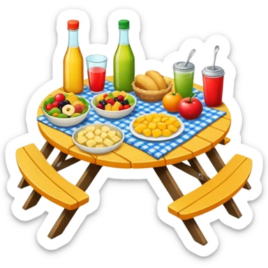 picnic table with food items on it sticker