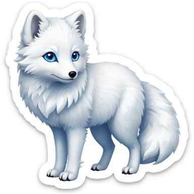 cinematic-arctic-fox-realistic-full-body-standing-emoji,-fluffy-tail-curled-slightly-around-its-paws,-thick-pure-white-fur-blending-into-the-snowy-landscape,-head-tilted-dramatically,-bright-blue-eyes-glistening-with-intelligence,-simplified-yet-realistic-focused-features,-highly-detailed,-glowing-with-an-almost-sarcastic-glow sticker