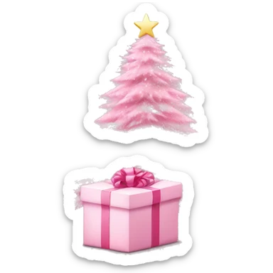 Pastel pink Christmas tree with pink gift sticker