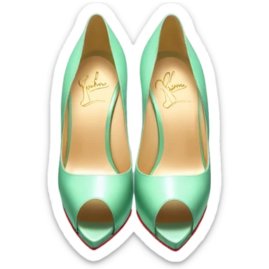 Realistic isolated top view of a pair of mint green Louboutin stiletto peep toe high heel shoes. sticker