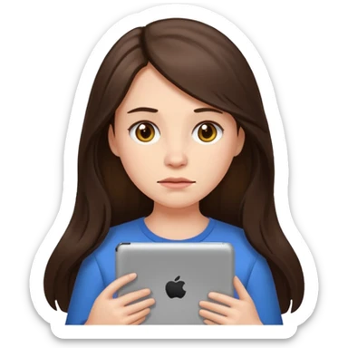 bored brunette  with long hair holding iPad emoji sticker
