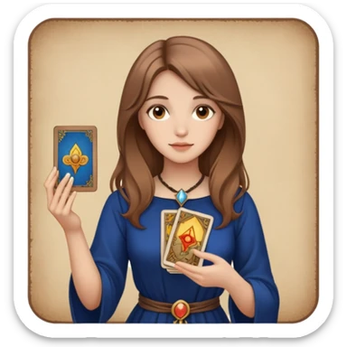 girl with light brown hair and brown eyes with tarot cards in her hands sticker
