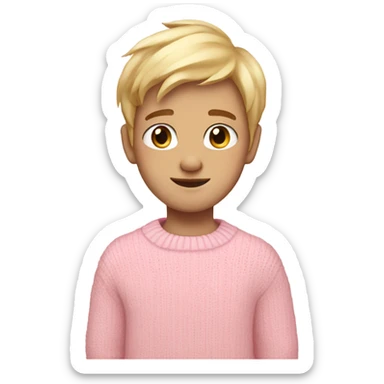 a fair skin boy in pink pastel sweater, blonde hair and cute pose sticker