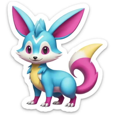 Cyan-Magenta-Yellowish-gradients Minccino-Zeraora-Emolga-Vernid-Sergal-fusion-hybrid-animal-creature, full body sticker