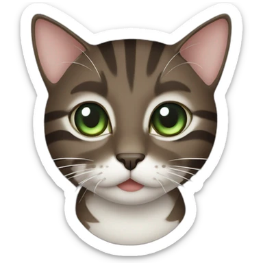 Dark Brown cat with darker stripes and Green eyes, black pupil and White mouth sticker