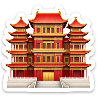 Chinese palace facade emoji, simplified architectural icon like the western building emoji sticker