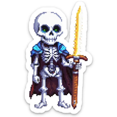 menacing skeleton with a glowing sword sticker