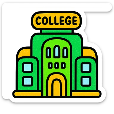 college building, modern look, green gold and white color scheme, rounded shapes, simple design sticker