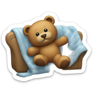 Create a playful and imaginative emoji scene featuring a teddy bear enjoying a cozy, cuddly moment. sticker