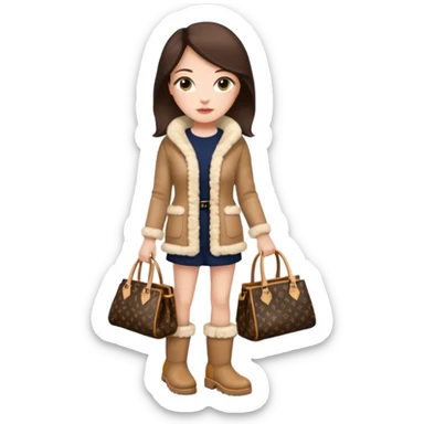 Woman standing with a luxury LV handbag wearing UGG boots.  sticker