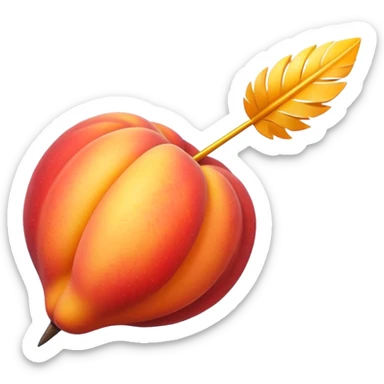 A feathered dart stuck in a peach  sticker