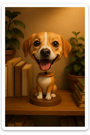 a cheerful dog bobblehead style sticker