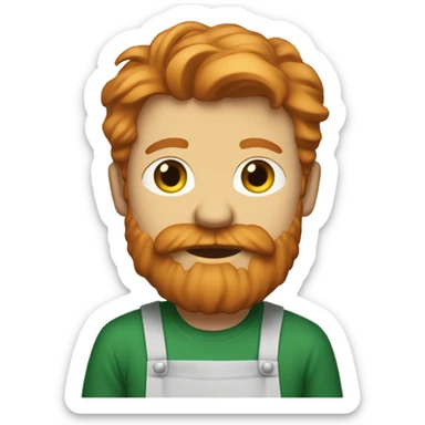Ginger man with a scruffy beard wearing a green shirt with an apron on sticker