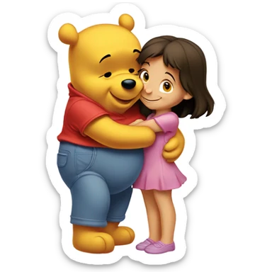 Winne the Pooh hugging pretty brunette girl sticker