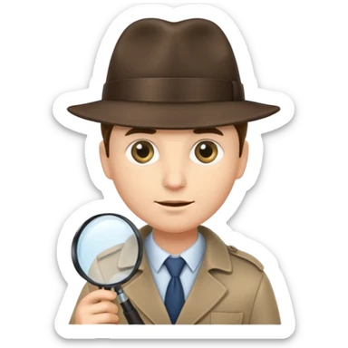 a detective with a hat and a magnifying glass sticker