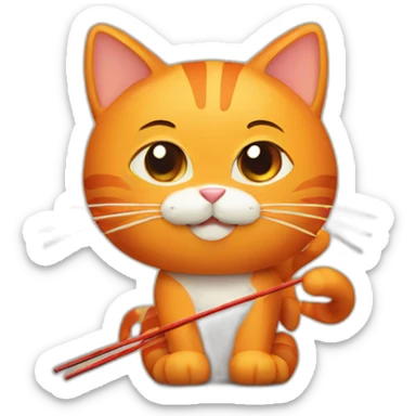 orange cat with chopsticks sticker