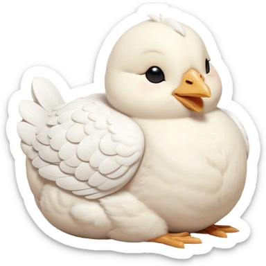 Meme-Worthy Cute Sleeping White Chicken Portrait Emoji, Head resting peacefully with a contented smile, showcasing a delightfully compact build and a luxuriously soft white plumage, eyes shut in a serene, restful nap, Simplified yet hilariously adorable features, highly detailed, glowing with a soft, drowsy light, high shine, relaxed and utterly lovable, stylized with an air of playful laziness, bright and heartwarming, soft glowing outline, capturing the essence of a comically sleepy chicken, so meme-worthy it feels like it could instantly become the next viral sensation of adorable slumber! sticker