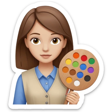 White girl brown hair around 8 with Colour palette and malbert  sticker