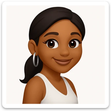 turn the second man in emoji style of the 1st image, match the facial features and match dressing style of the 2nd image, she is wearing white tank top lose, side pose sticker