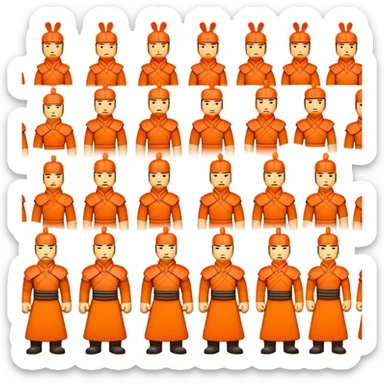 Terracotta Army Xi'an, simplified emoji style with bold outlines and bright colors, cartoon style ancient warrior statues lined up sticker
