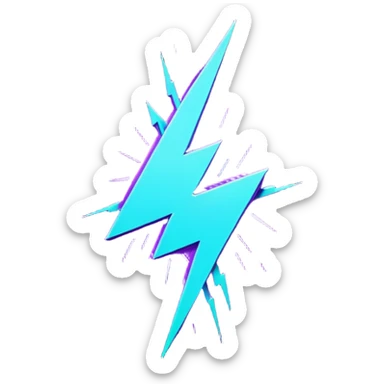 futuristic minimalistic glowing lightning bolt symbol, neon purple and cyan light, dark background, sleek cyberpunk tech style, no face, 1:1 aspect ratio sticker