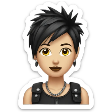 Punk female ,bang read and black short hair, sticker