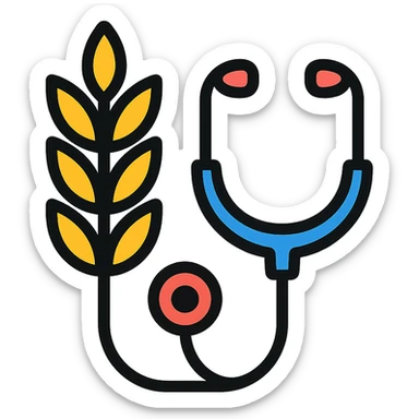 wheat stalk and medical stethoscope merged into one color outline icon sticker