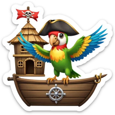 frontal view of a Flying pirat parrot with a pirat hut sticker