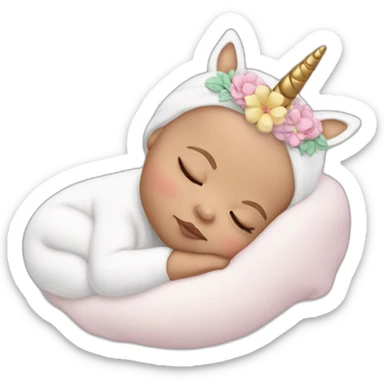 Sleeping white Newborn with unicorn headband sticker