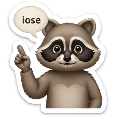 calm raccoon mascot pointing to text bubble, soft gesture, minimalistic, rounded shapes, educational assistant vibe, supportive expression sticker