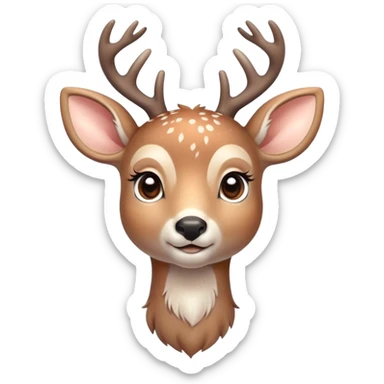 Cinematic Cute Deer Portrait Emoji, Head tilted playfully and inquisitively, showcasing a delicate Fur speckled with subtle white spots and gentle earth tones, round, sparkling eyes filled with curious wonder, Simplified yet irresistibly adorable features, highly detailed, glowing with a warm, friendly glow, high shine, affectionate and graceful, stylized with a touch of woodland whimsy, bright and endearing, soft glowing outline, capturing the essence of a mischievous yet loving fawn, so playful it feels like it could skip out of the screen into your arms! sticker