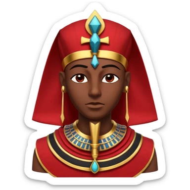 gothic ancient Egyptian character portrait, head and shoulders only, red and black color theme, pharaoh collar, ankh symbols, dark red royal fabric, Egyptian jewelry, mysterious expression, dramatic lighting, 3D cartoon, mobile game icon style, clean background, no text, no watermark
 sticker