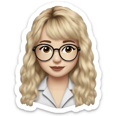 Sabrina carpenter  with clear aviator-style glasses with bang sticker