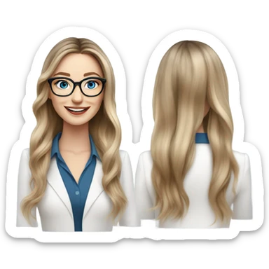 Shoulder length Balayage pale beautiful corporate woman with glasses and blue eyes happy  sticker