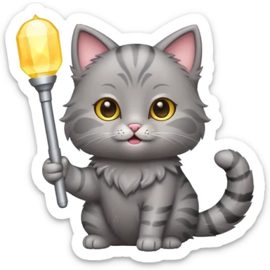 chibi cute gray cat holding a light stick happily sticker