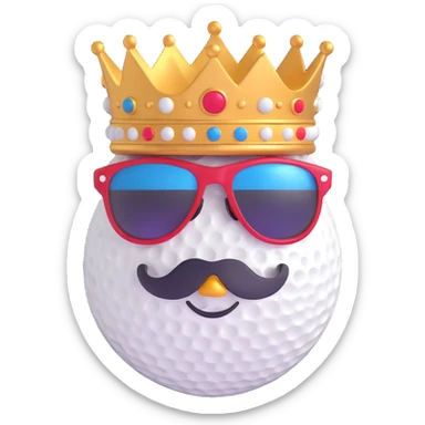 dynamic emoji for Queen City Golf Club golf ball wearing sunglasses with crown and city elements, fun cool style sticker