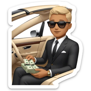 luxury men lifestyle sitting luxury car with money  sticker