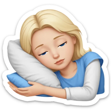 Sleeping pretty girl with blonde hair and blue eyes. She has white shirt on. sticker