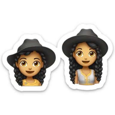 Uma menina Boiadeira com chapéu de boiadeira cabelos longos lisos e pretos sticker