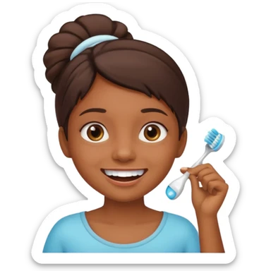 brown skin girl brushing her teeth in the bathroom  sticker