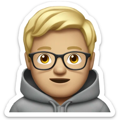 make a fat boy with blonde hair and glasses whos wearing grey hoodie sticker