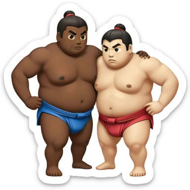Cinematic Realistic Sumo Wrestling Emoji, depicted as an intense sumo match featuring powerful wrestlers in traditional mawashi, rendered with rich textures and dynamic dramatic lighting that captures the raw intensity of the sport. sticker